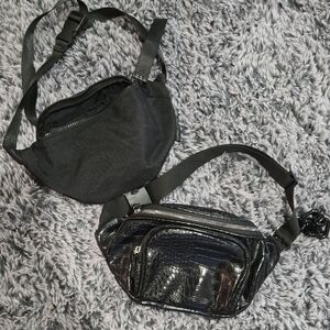 Ardene Black Croc-Effect Belt Bag & Fabric Belt Bag